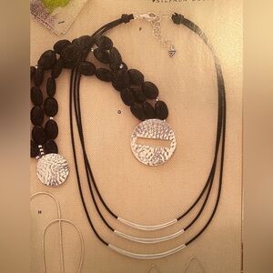 Silpada Three Bars of .925 Sterling Silver & Black Leather Necklace. N1571